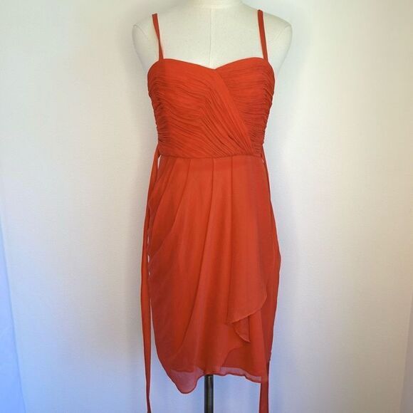 J.Crew Silk Ruched and Draped Spaghetti Strap Elegant Prom or Party Dress Coral - Picture 3 of 16